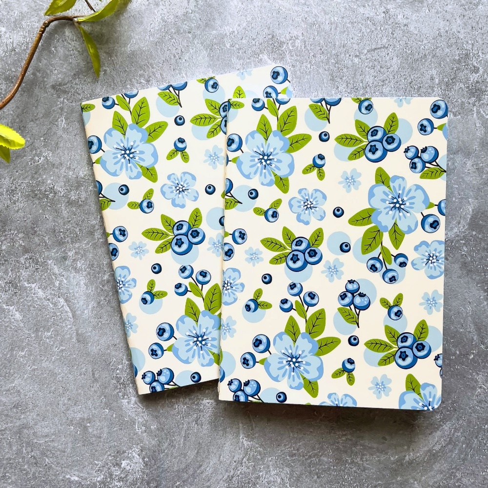 Garden Blueberries Blue Mini Notebook Lined Page - 2 Pack | Simpliday Paper